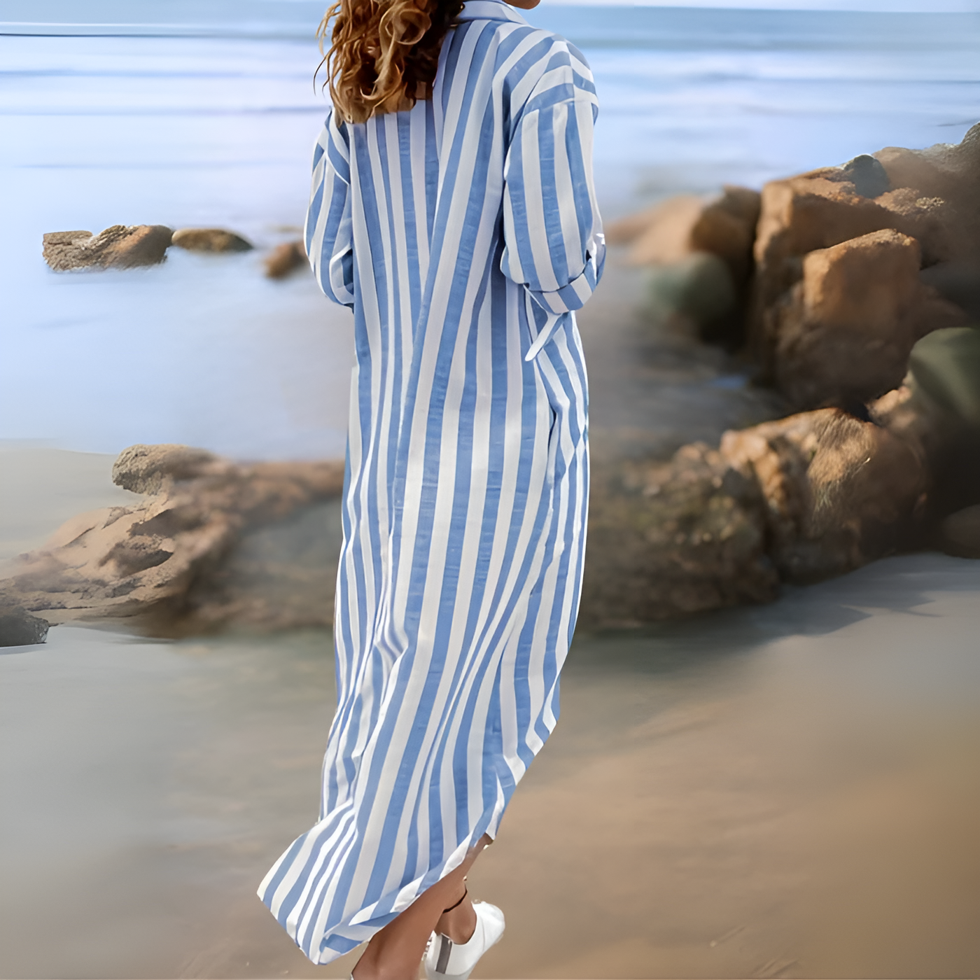 Ilya – Elegant Striped Dress with V-Neckline