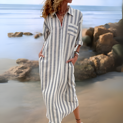 Ilya – Elegant Striped Dress with V-Neckline