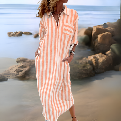 Ilya – Elegant Striped Dress with V-Neckline