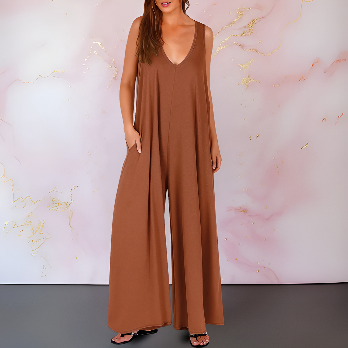 Mandy – Comfortable Jumpsuit with V-Neck and Wide Legs