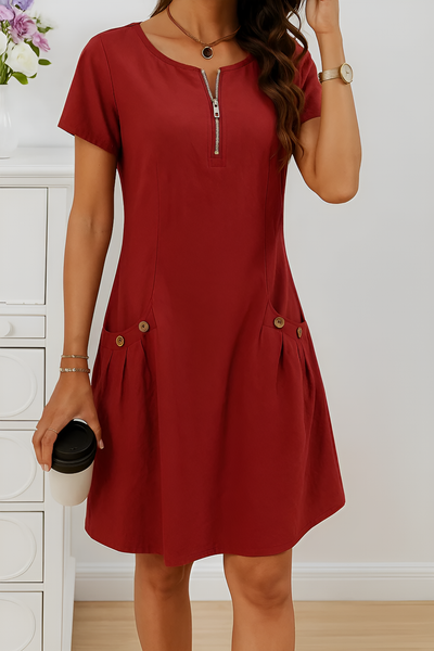 Hallie – Short Sleeve Cotton Dress with Pockets