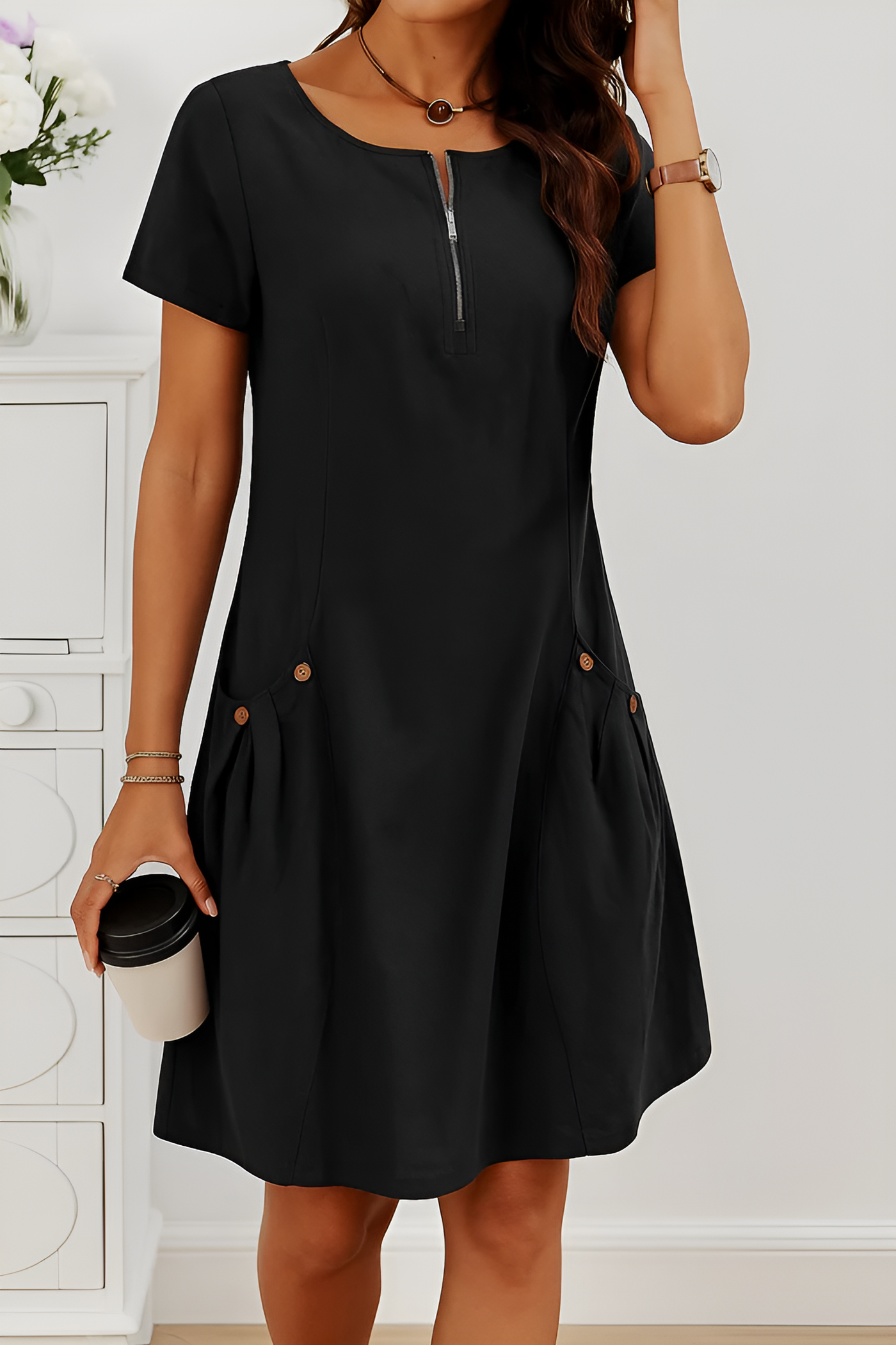 Hallie – Short Sleeve Cotton Dress with Pockets