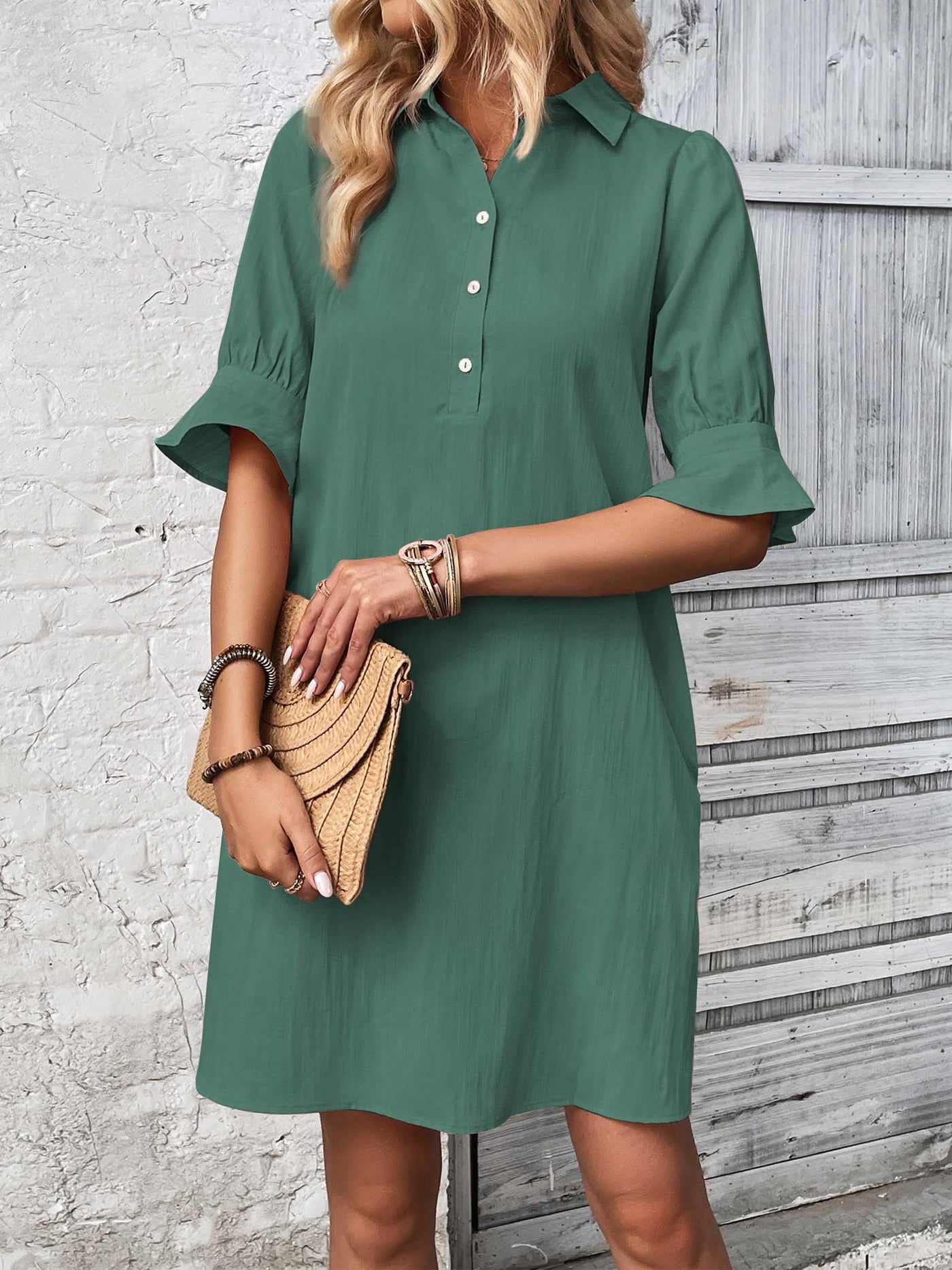 Feline – Casual Button Down Shirt Dress