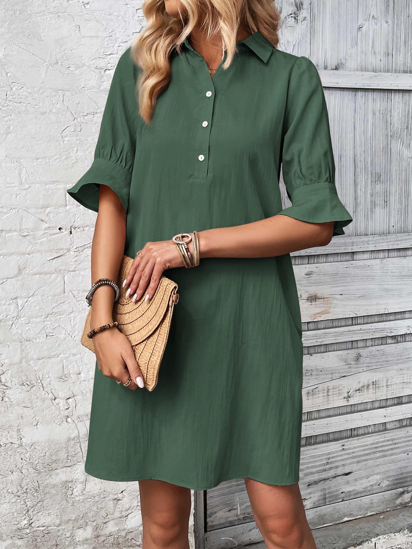Feline – Casual Button Down Shirt Dress