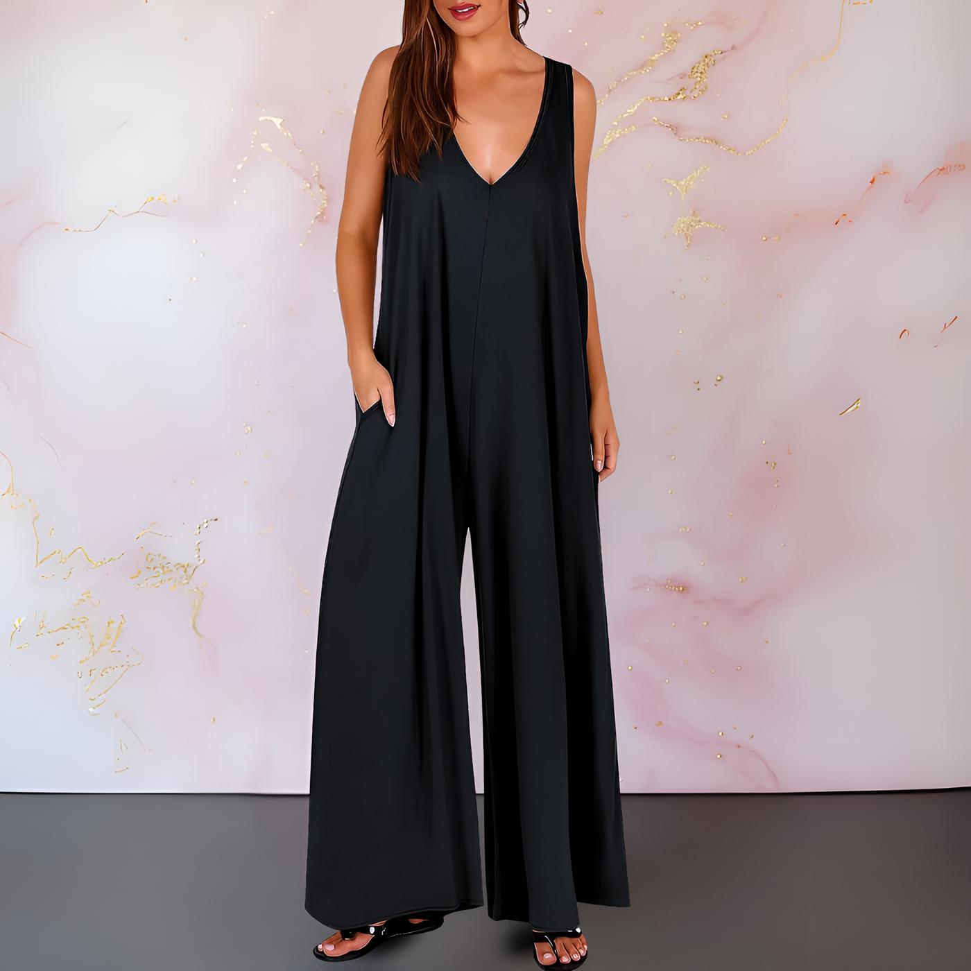 Mandy – Comfortable Jumpsuit with V-Neck and Wide Legs