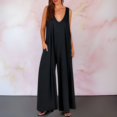 Mandy – Comfortable Jumpsuit with V-Neck and Wide Legs